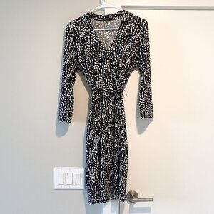 Brooks Brothers Bird Print Surplice Faux Wrap V neck Shirt Dress Sz S Career